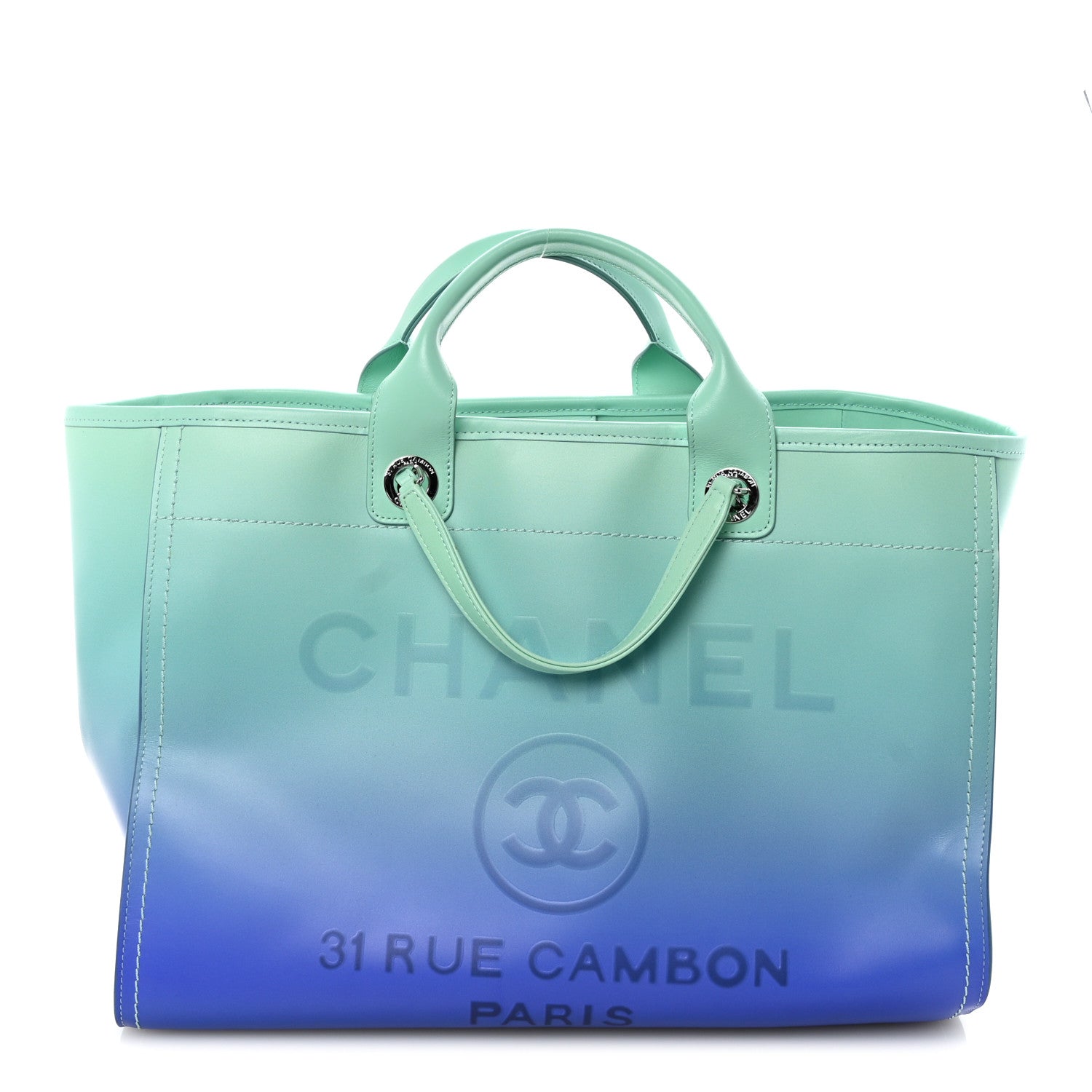 Chanel Shaded Calfskin Medium Deauville Tote Light Green Turquoise Purple 1 of 11
