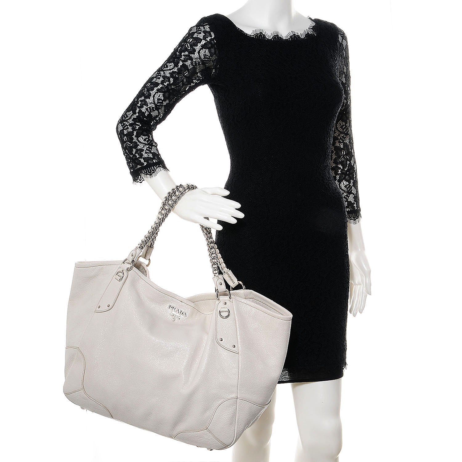 Prada Cervo Lux Deerskin Chain Shoulder Bag Talco 2 of 14