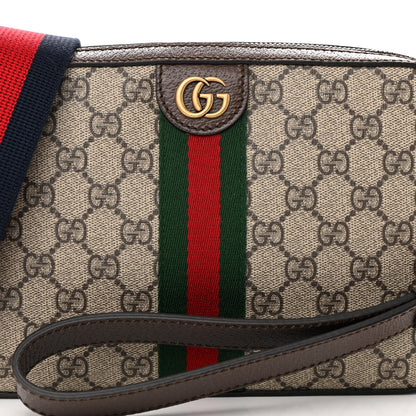 Gucci GG Supreme Monogram Textured Dollar Calfskin Web Ophidia Wristlet Shoulder Bag Beige Ebony New Acero 7 of 9