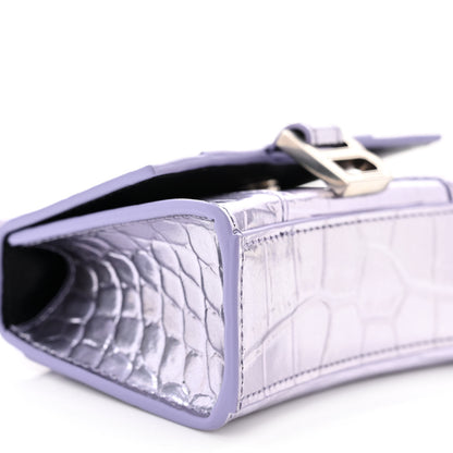 Balenciaga Metallic Calfskin Crocodile Embossed Hourglass Top Handle Bag Mini with Chain Lilac 9 of 10