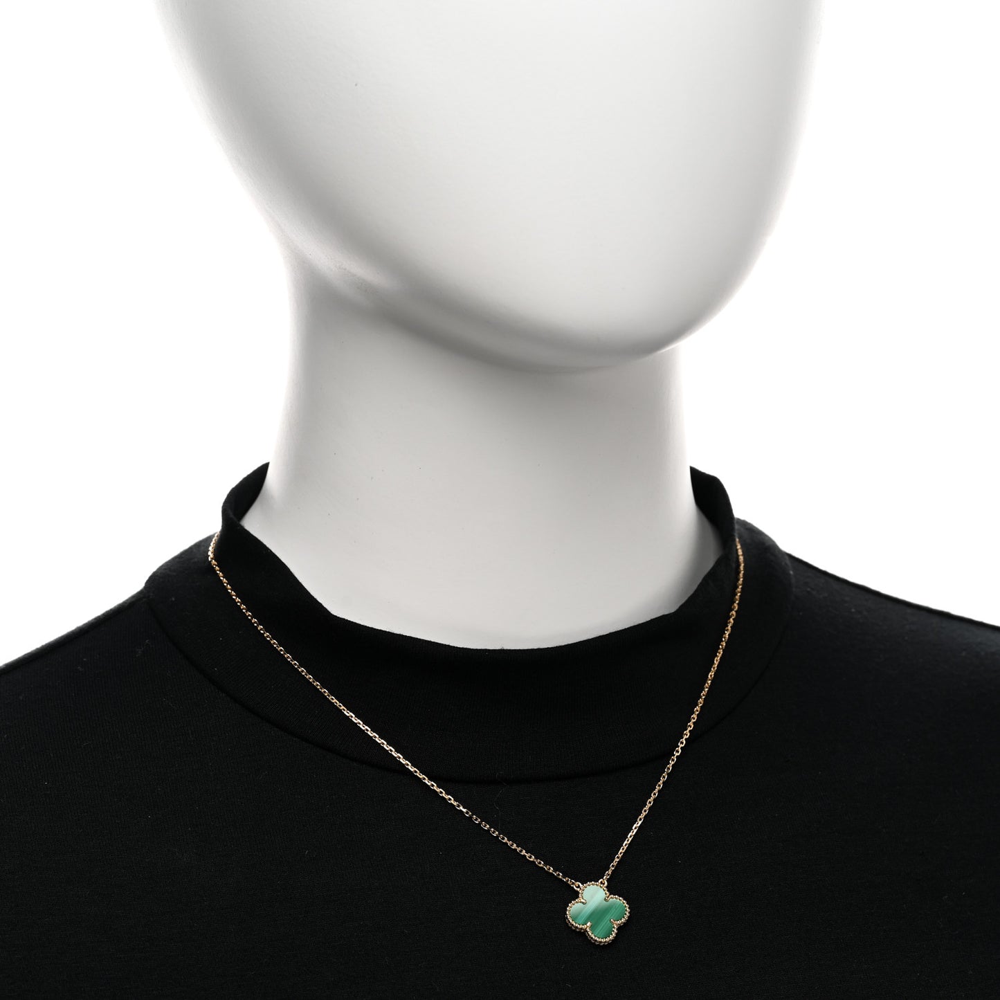 18K Yellow Gold Malachite Vintage Alhambra Pendant Necklace
