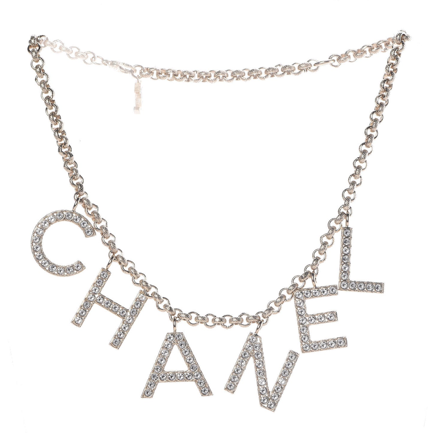 Metal Crystal Cha-Nel Logo Necklace Gold