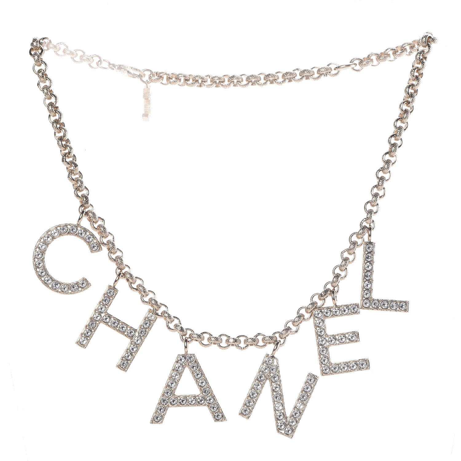 Chanel Metal Crystal Cha-Nel Logo Necklace Gold 3 of 6