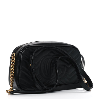 Gucci Calfskin Matelasse Small GG Marmont Chain Shoulder Bag Black 2 of 5