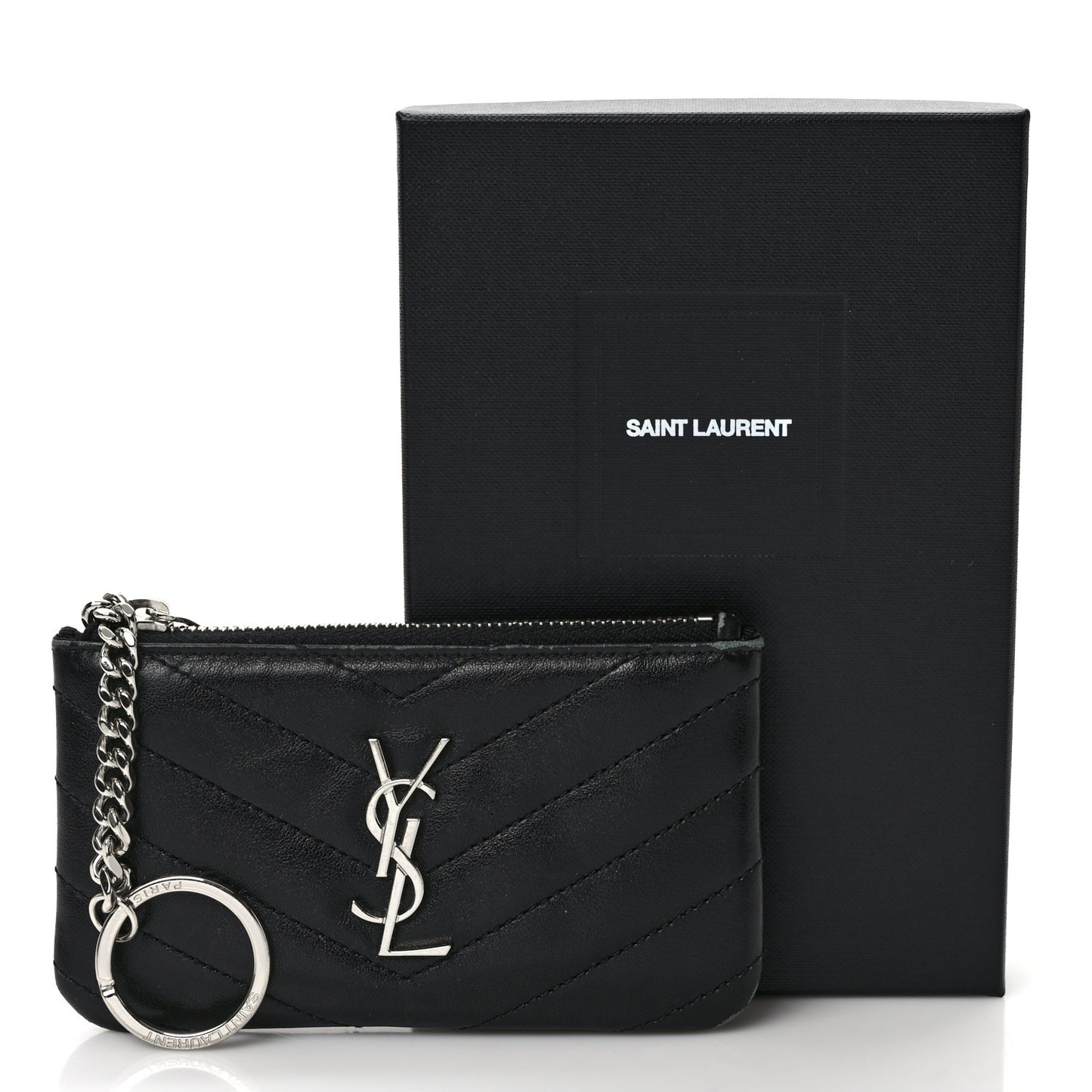 Calfskin Matelasse Monogram Key Pouch Black
