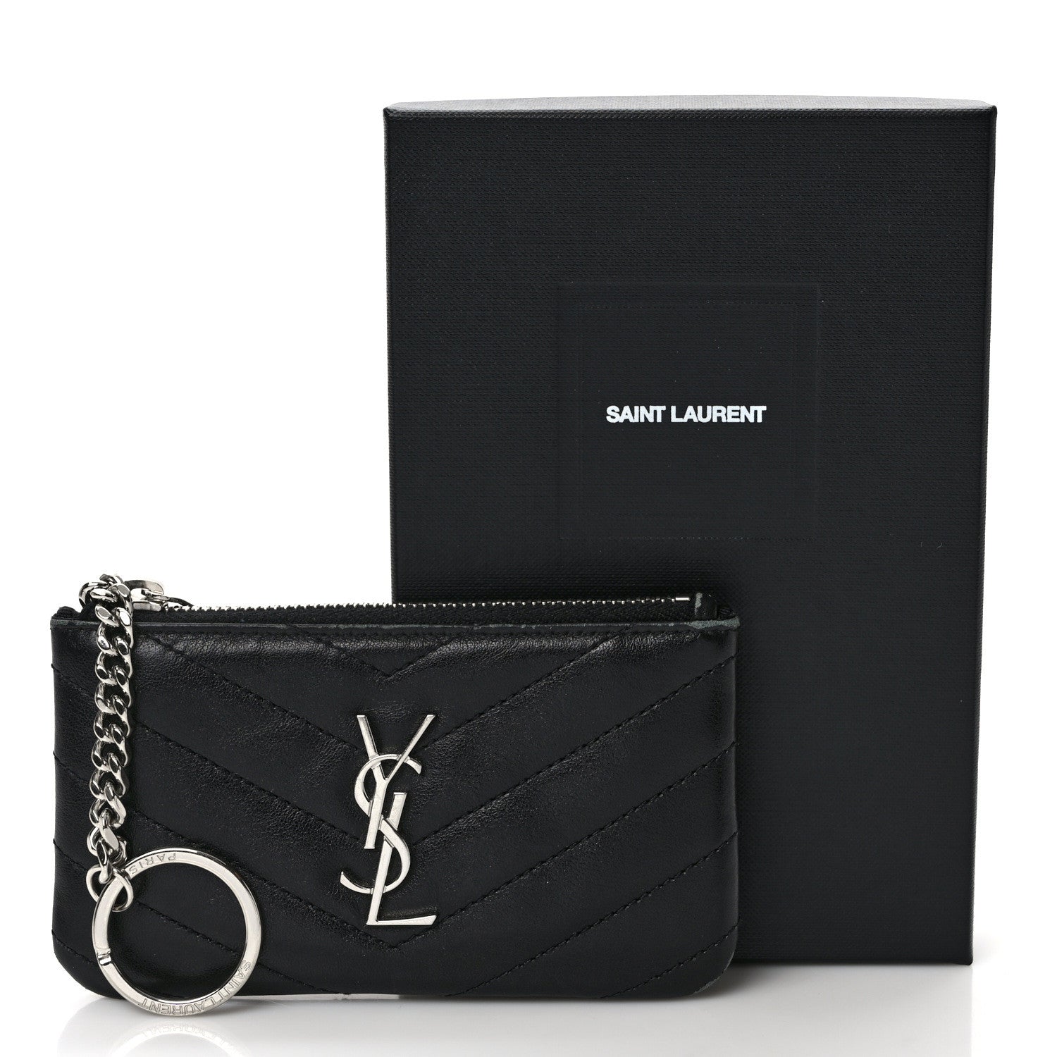 Saint Laurent Calfskin Matelasse Monogram Key Pouch Black 8 of 8