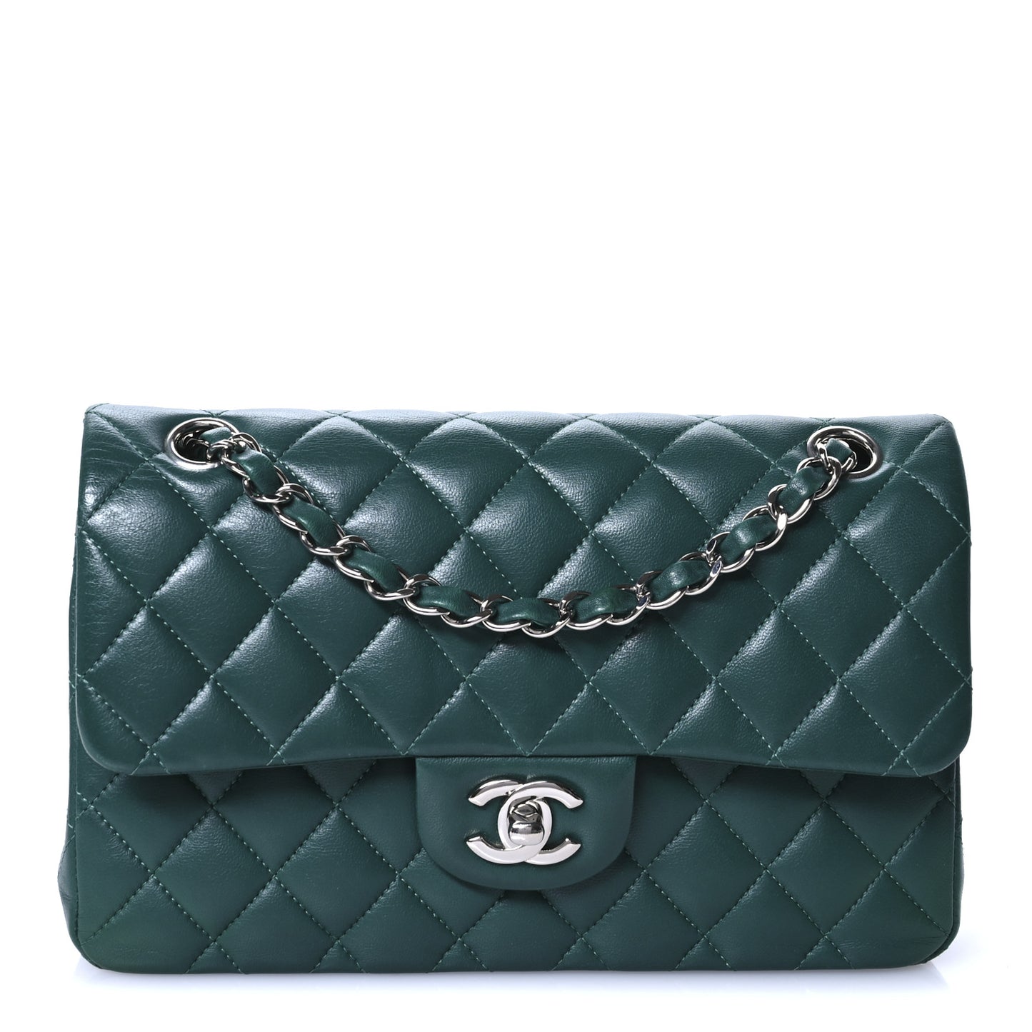 Lambskin Quilted Small Double Flap Green