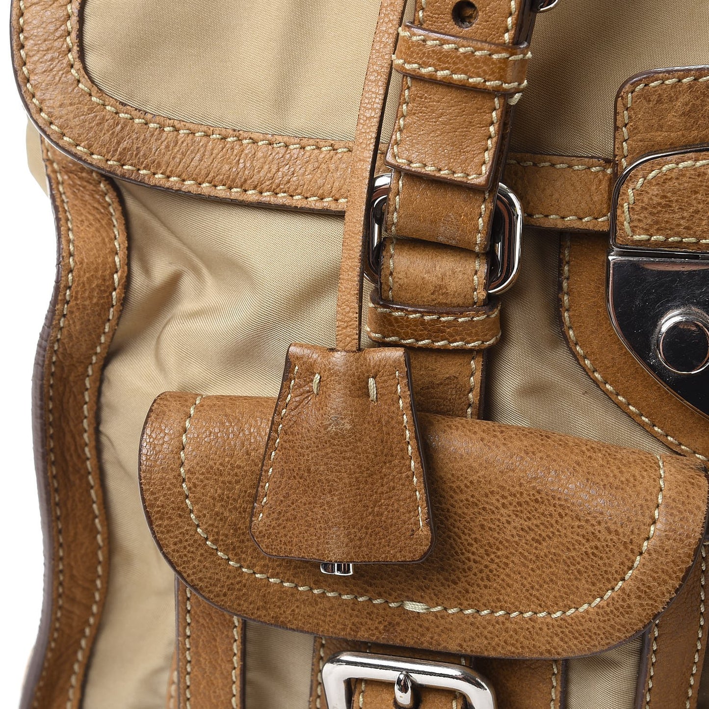 Tessuto Nylon Calfskin Pushlock Satchel Brown