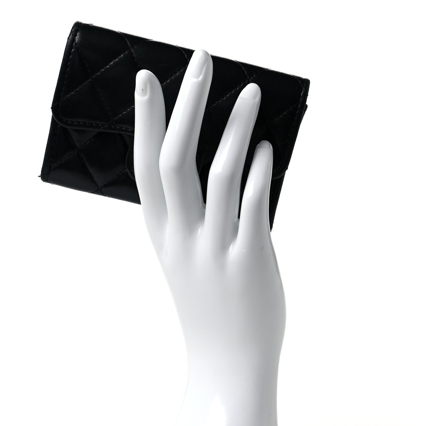 Lambskin Quilted Flap Card Holder Wallet Black