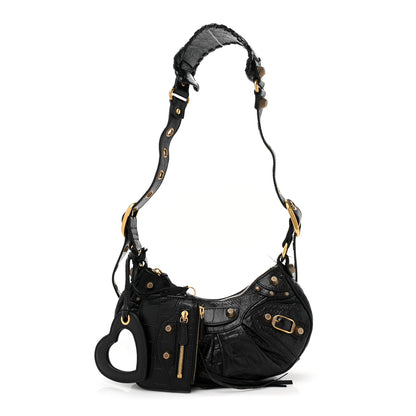 Balenciaga Extra Supple Calfskin Crocodile Embossed Le Cagole Shoulder Bag XS Black 1 of 13