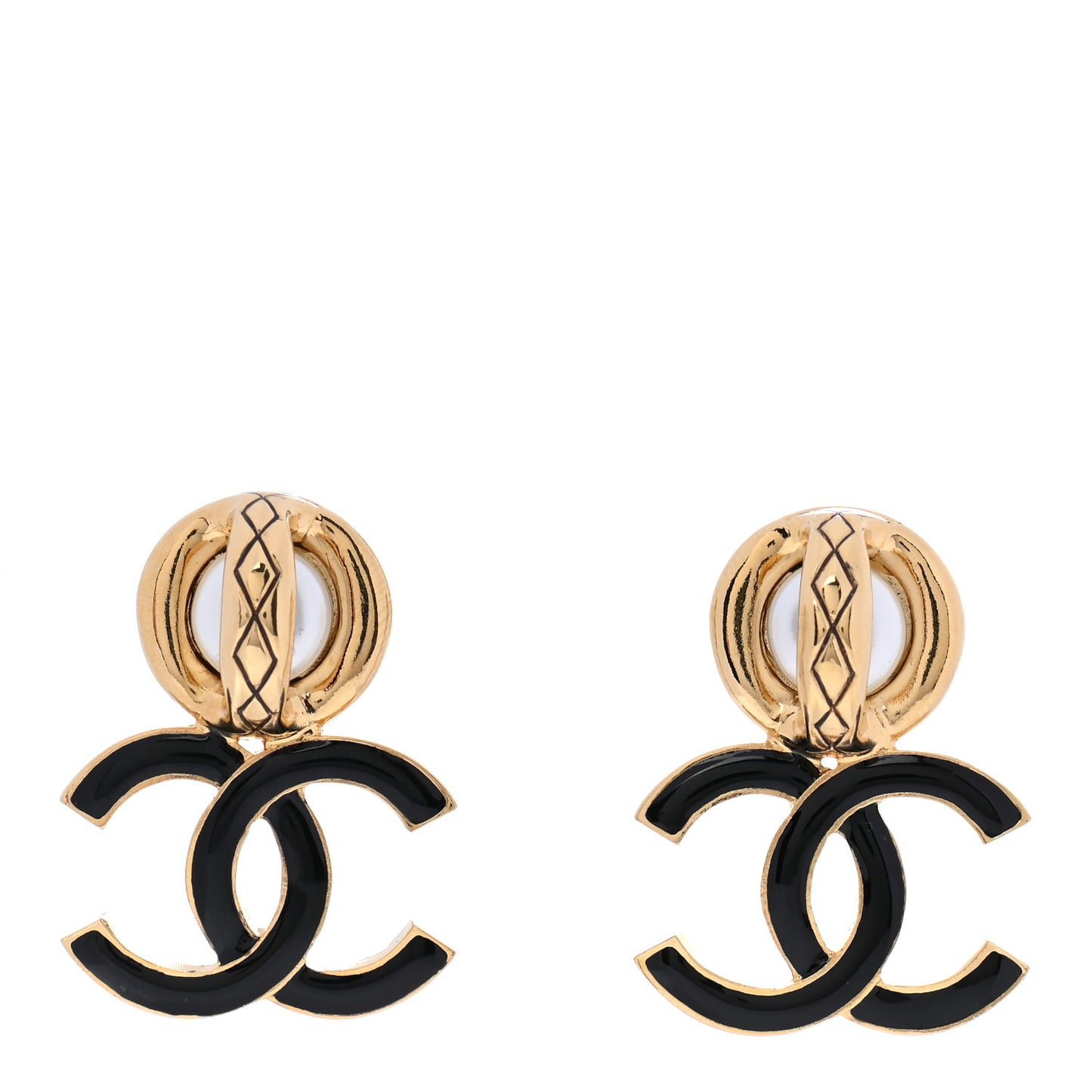 Pearl Resin CC Drop Earrings Gold Black