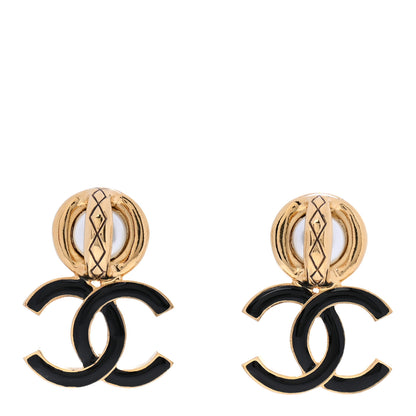 Chanel Pearl Resin CC Drop Earrings Gold Black 1 of 5