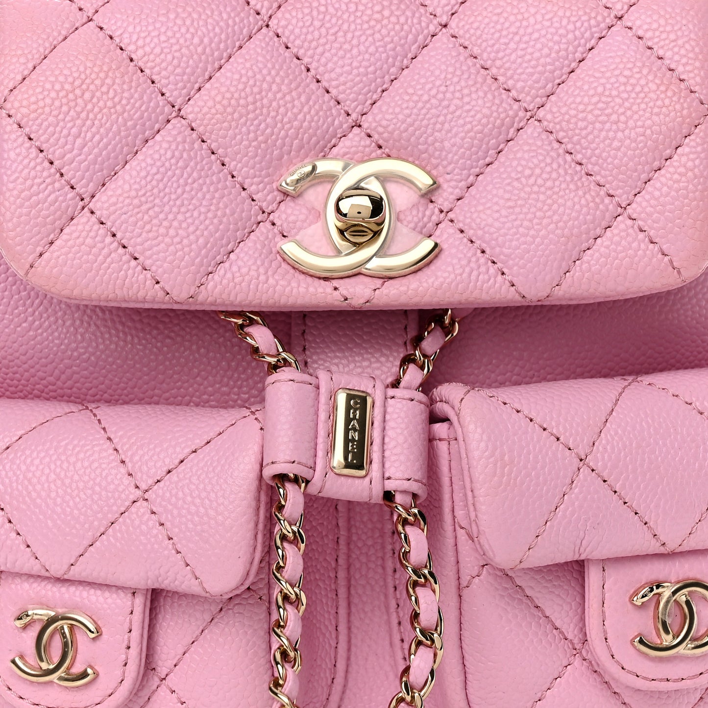 Shiny Caviar Quilted Small Duma Pockets Drawstring Backpack Lilac