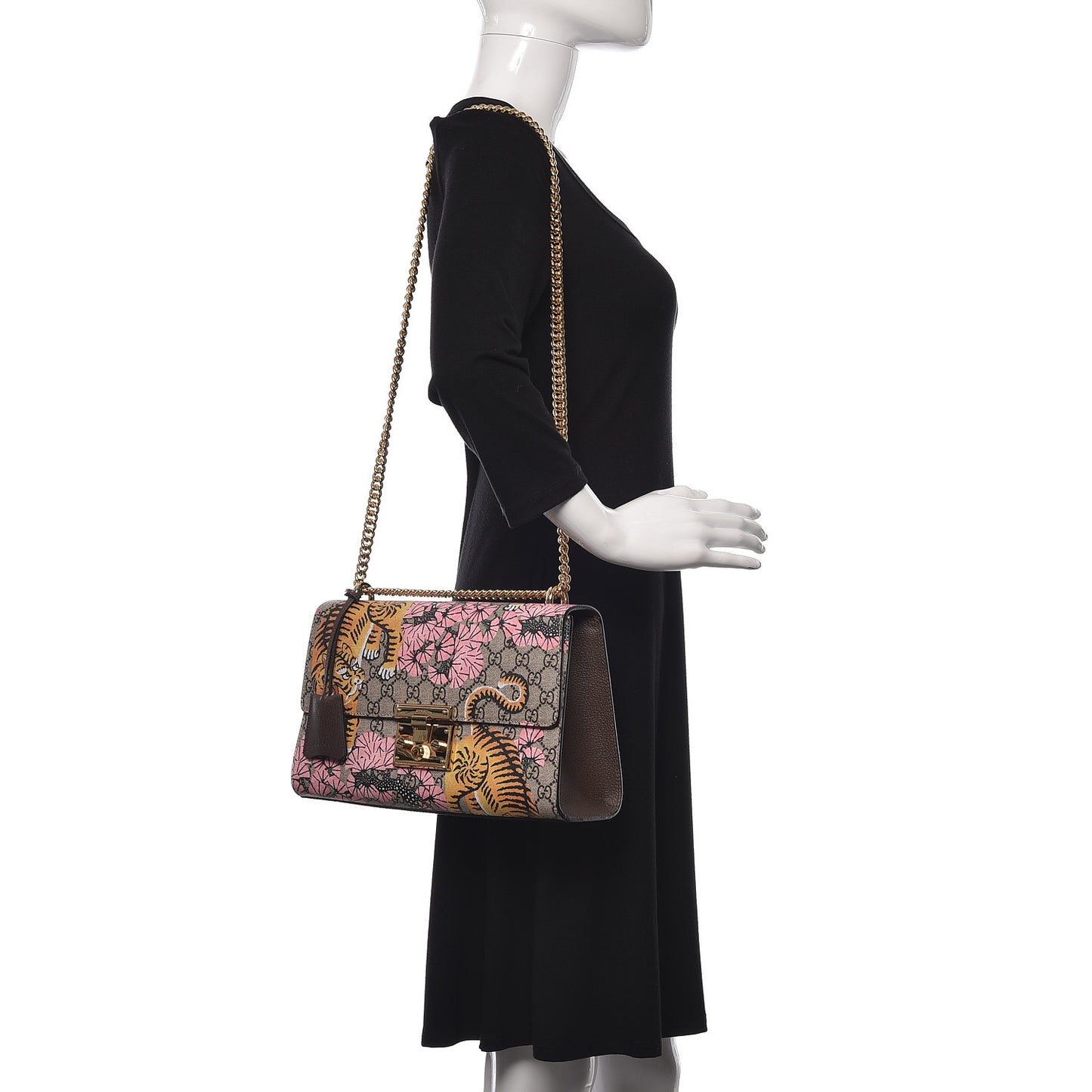 GG Supreme Monogram Bengal Medium Padlock Shoulder Bag Beige Pink
