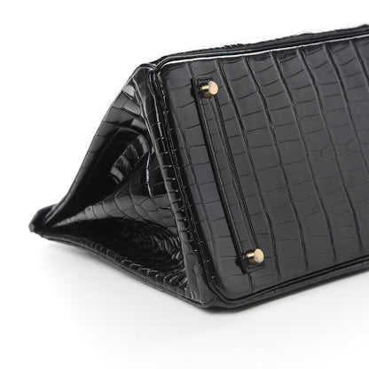 Hermes Shiny Porosus Crocodile Birkin 35 Black 34 of 41