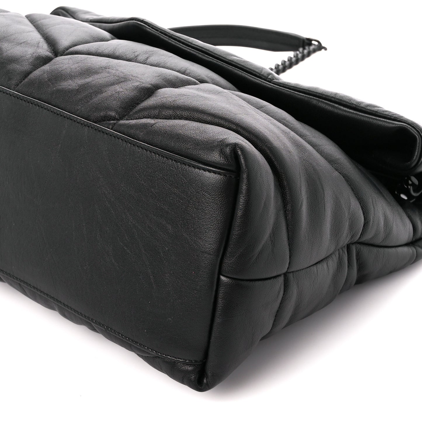 Lambskin Quilted Monogram Monochrome Medium Loulou Puffer Chain Satchel Black