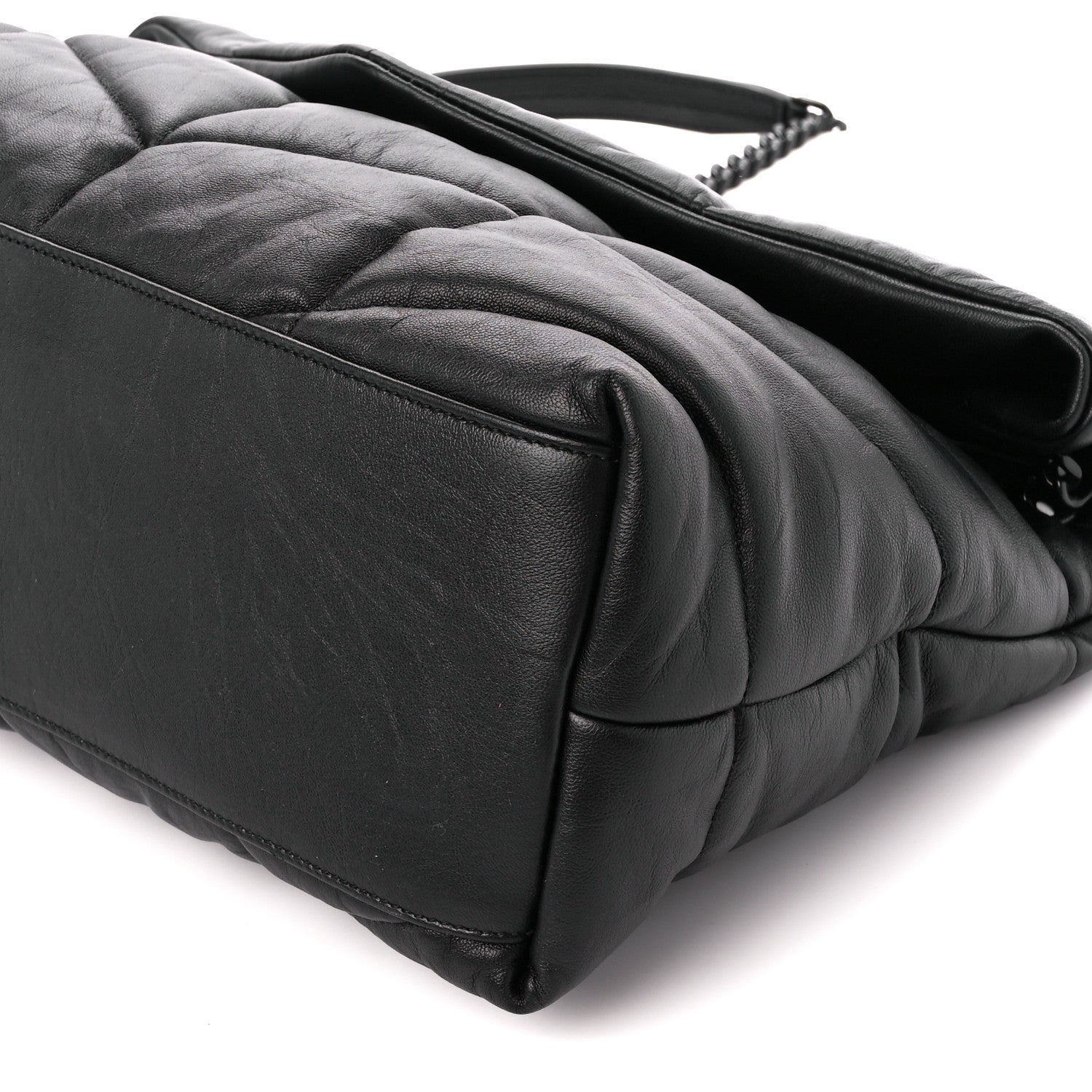 Saint Laurent Lambskin Quilted Monogram Monochrome Medium Loulou Puffer Chain Satchel Black 11 of 12
