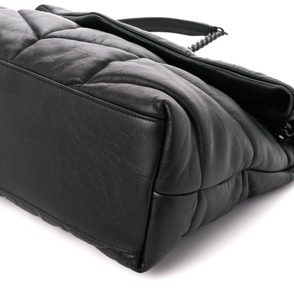 Saint Laurent Lambskin Quilted Monogram Monochrome Medium Loulou Puffer Chain Satchel Black 11 of 12