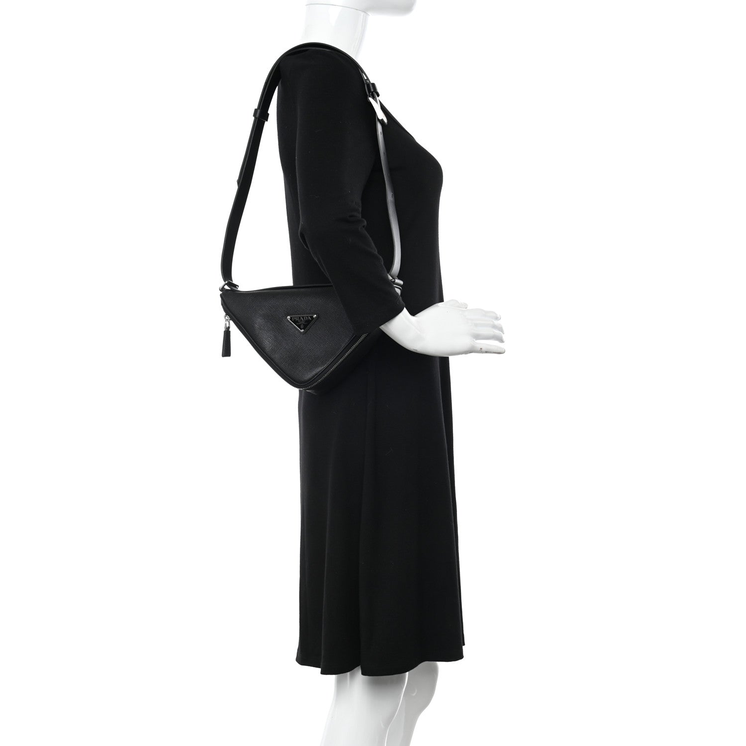 Prada Saffiano Triangle Belt Bag Black 2 of 12