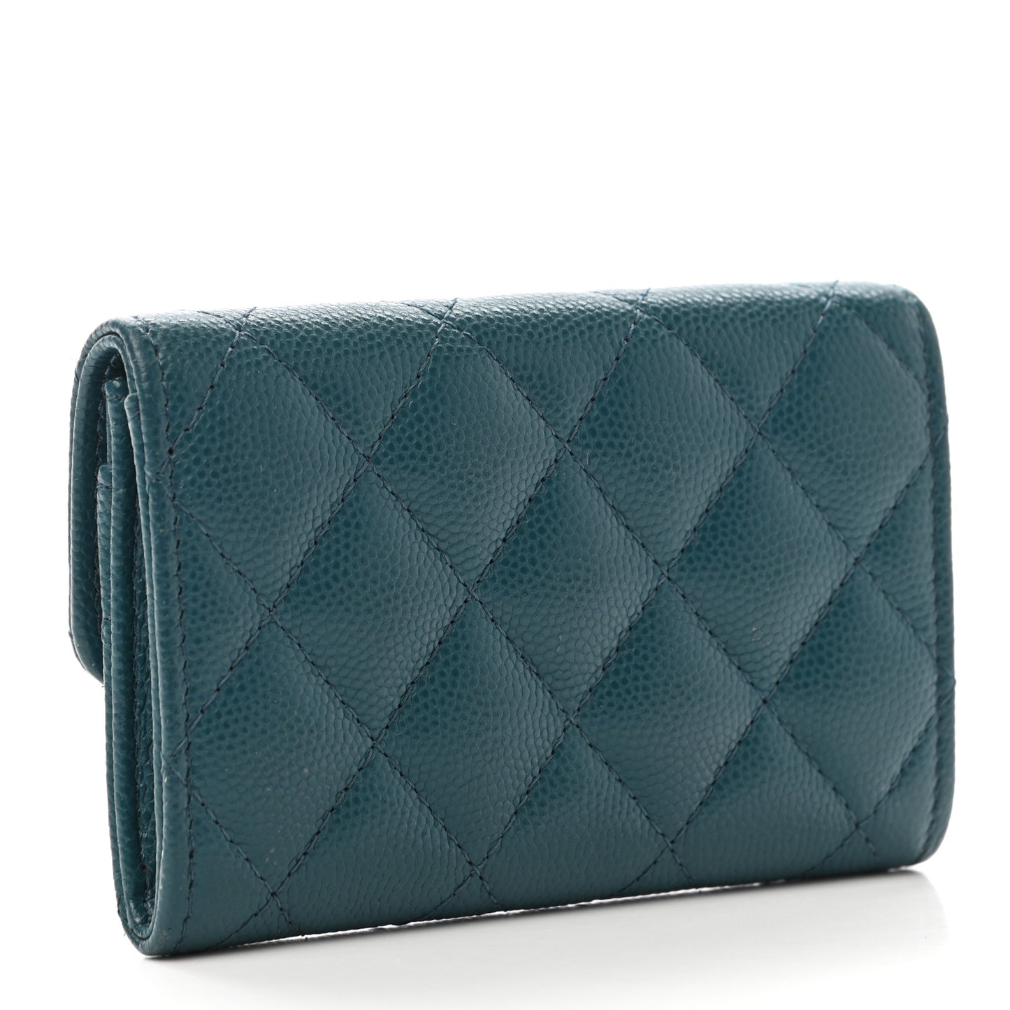 Caviar Quilted Flap Card Holder Dark Turquoise
