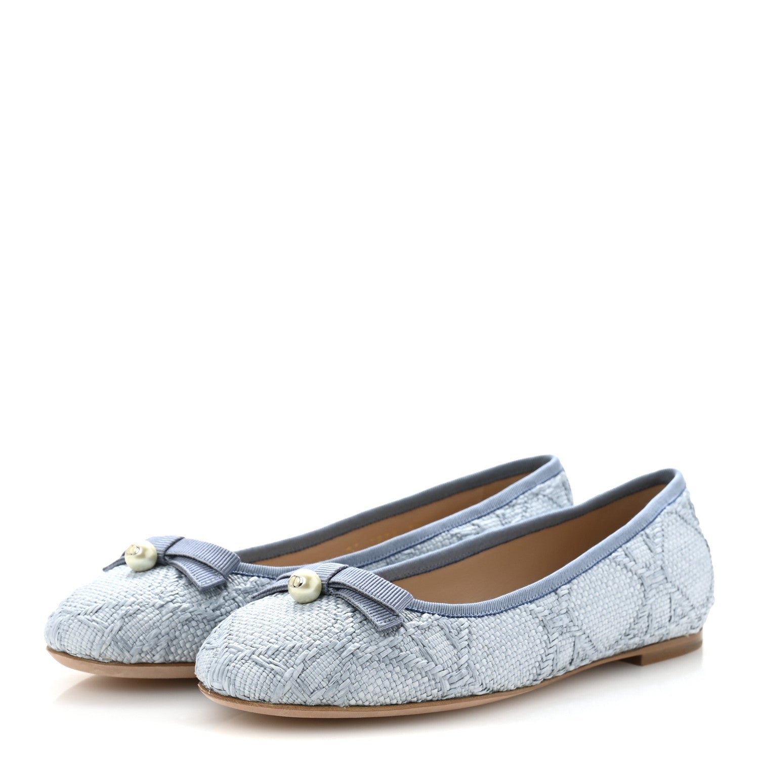 Christian Dior Raffia Cannage Ballet Flat 38 Bleu Pastel 4 of 12