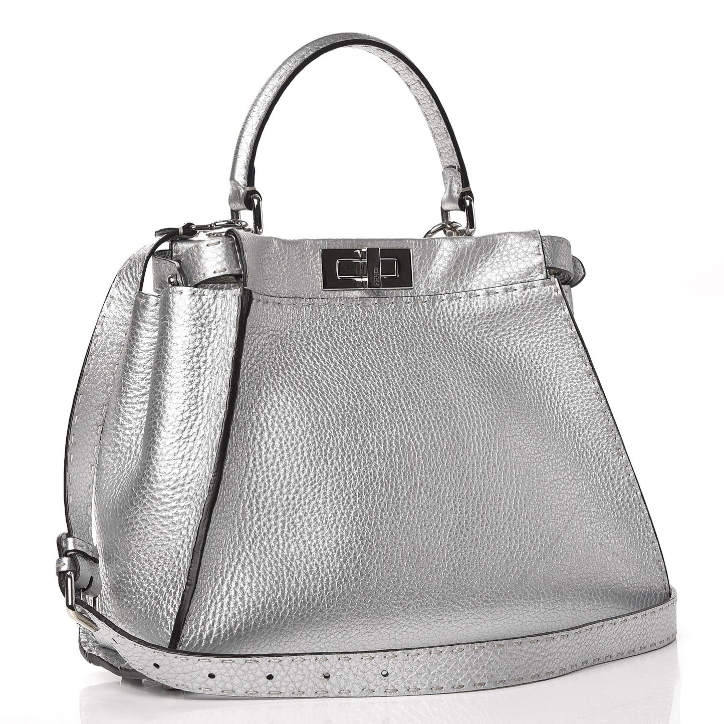 Cuoio Romano Lux Selleria Medium Peekaboo Iconic Satchel Argento