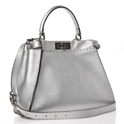 Fendi Cuoio Romano Lux Selleria Medium Peekaboo Iconic Satchel Argento 4 of 10