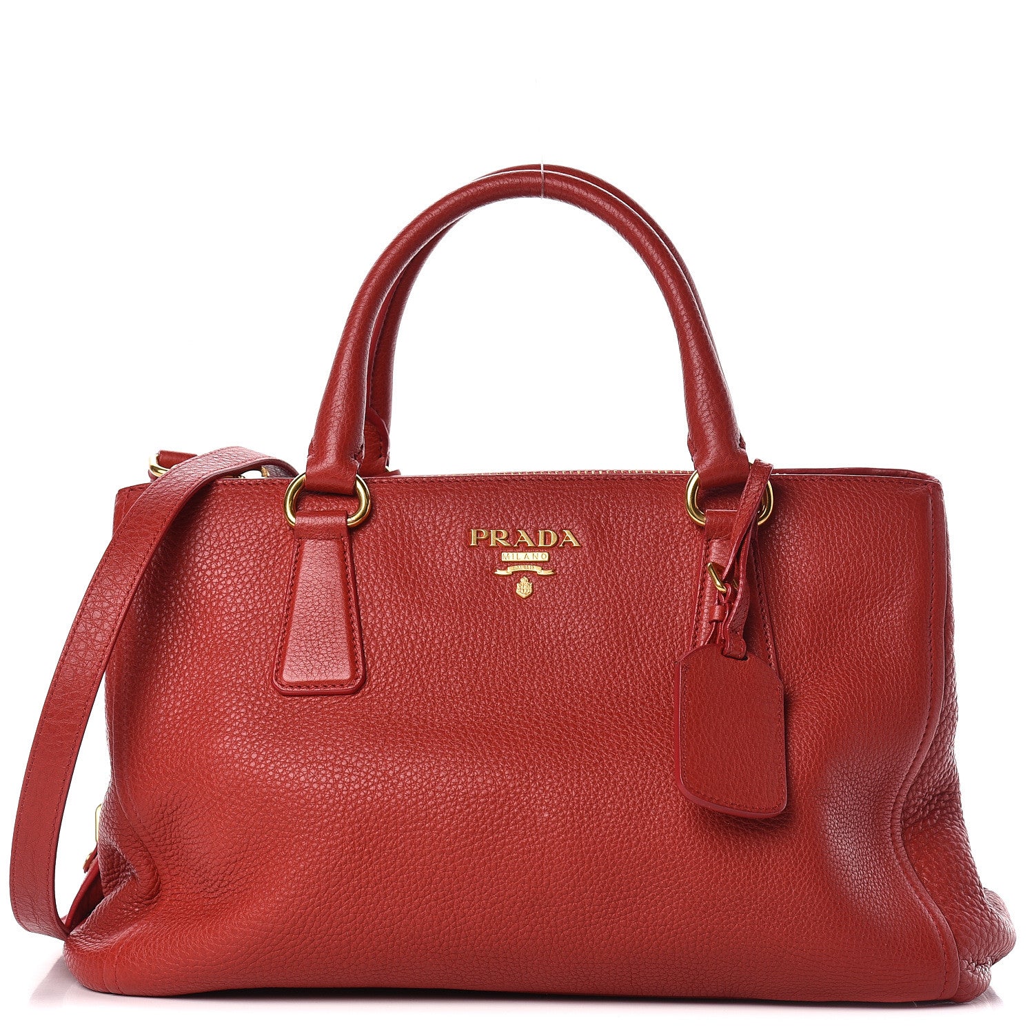 Prada Vitello Daino Small Double Tote Rosso 1 of 13