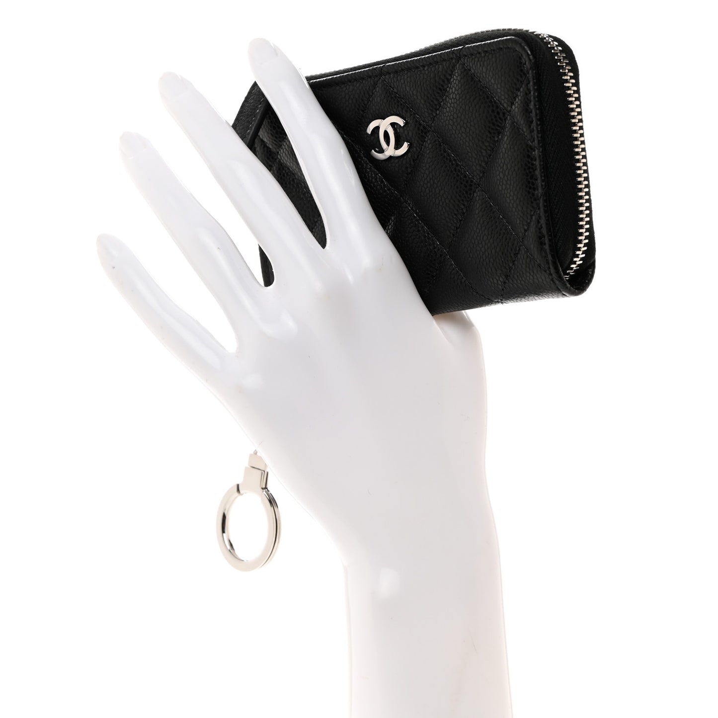 Caviar Quilted Zipped Key Holder Case Black