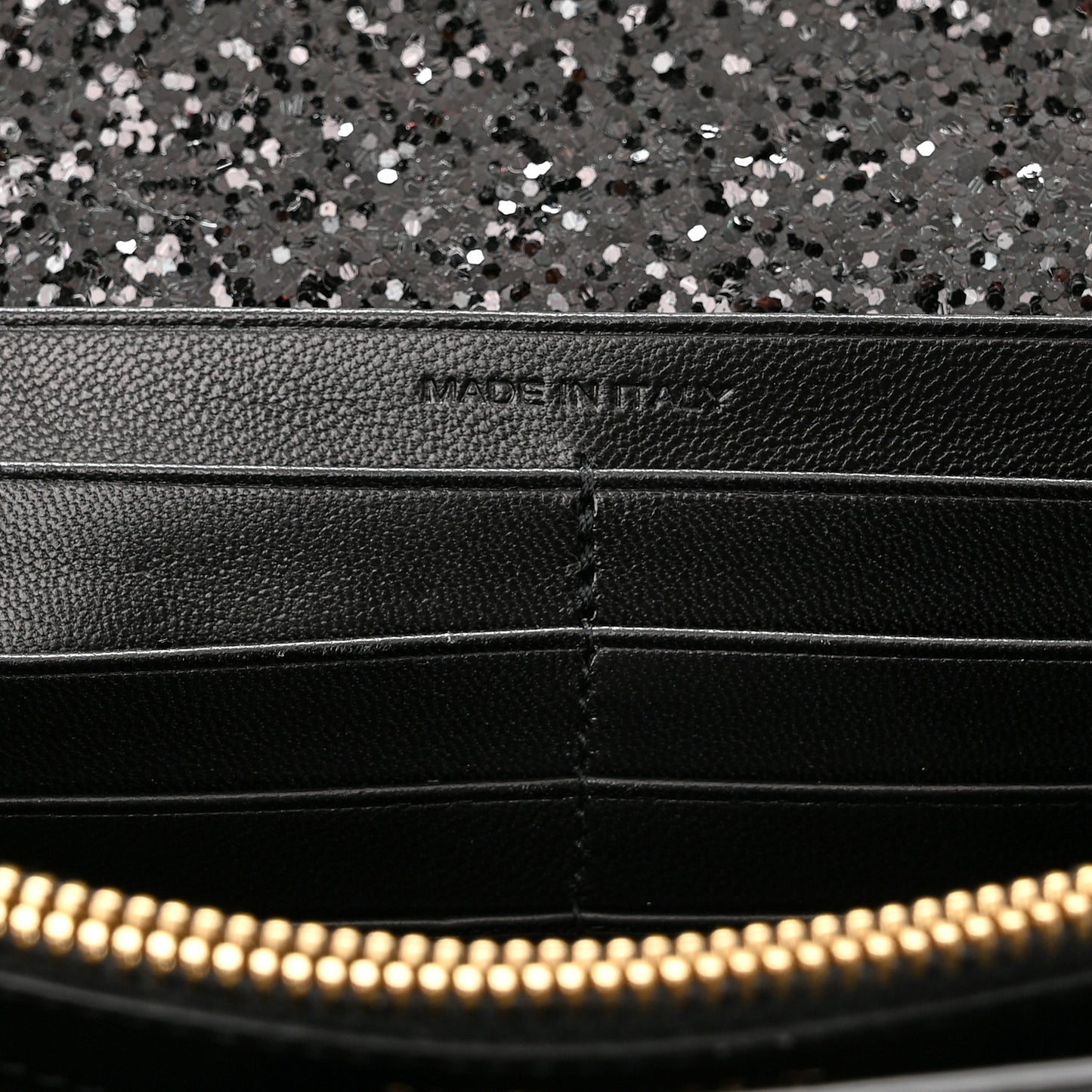 Glitter Classic Monogram Chain Wallet Black Multicolor
