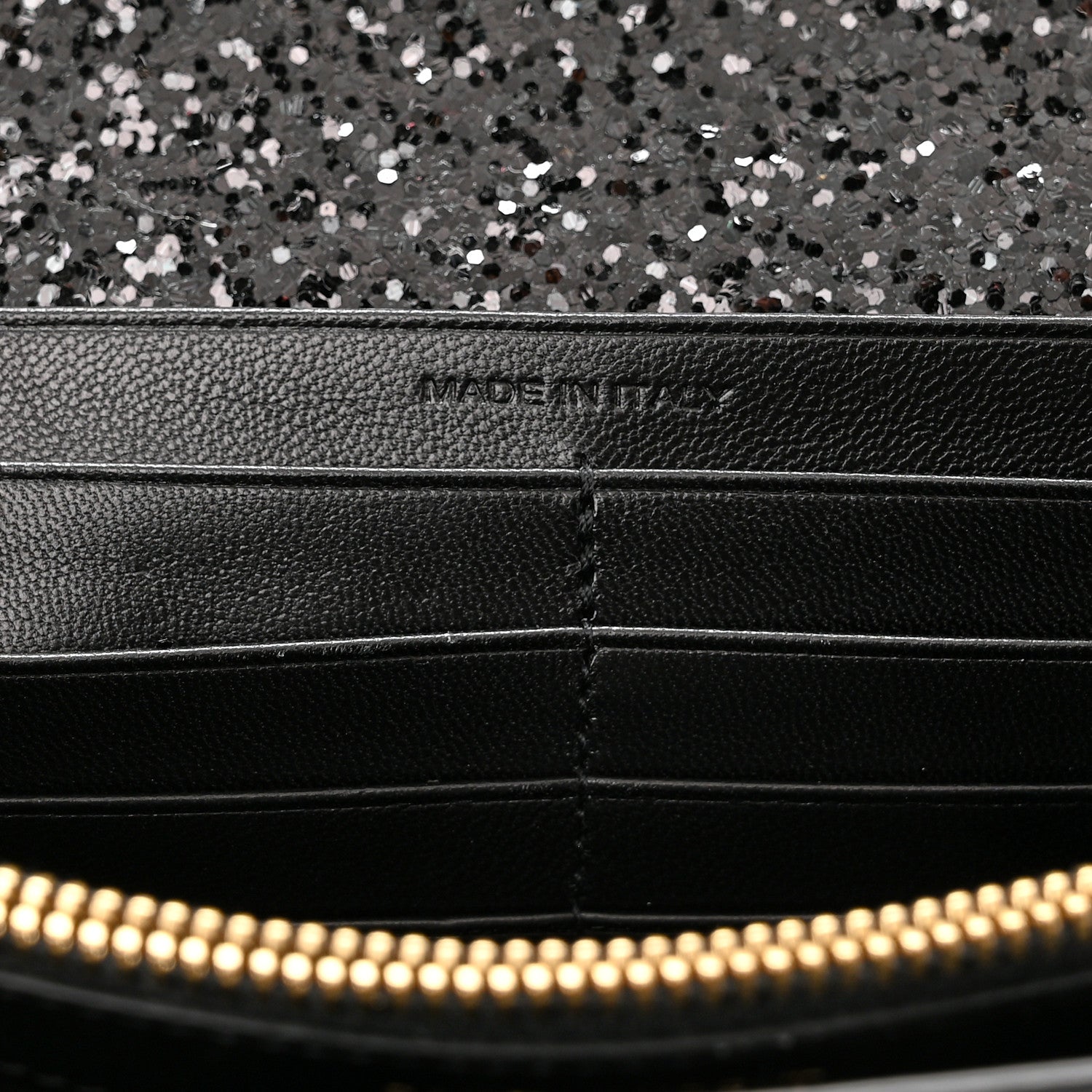 Saint Laurent Glitter Classic Monogram Chain Wallet Black Multicolor 8 of 10
