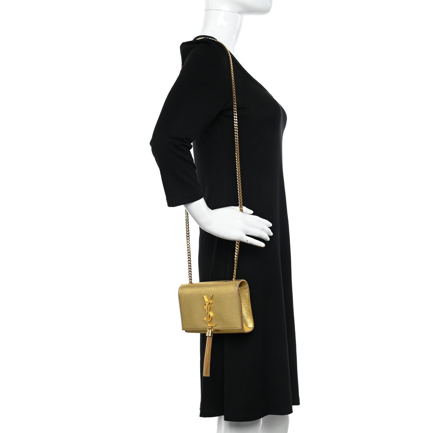 Metallic Calfskin Small Classic Monogram Kate Tassel Satchel Gold