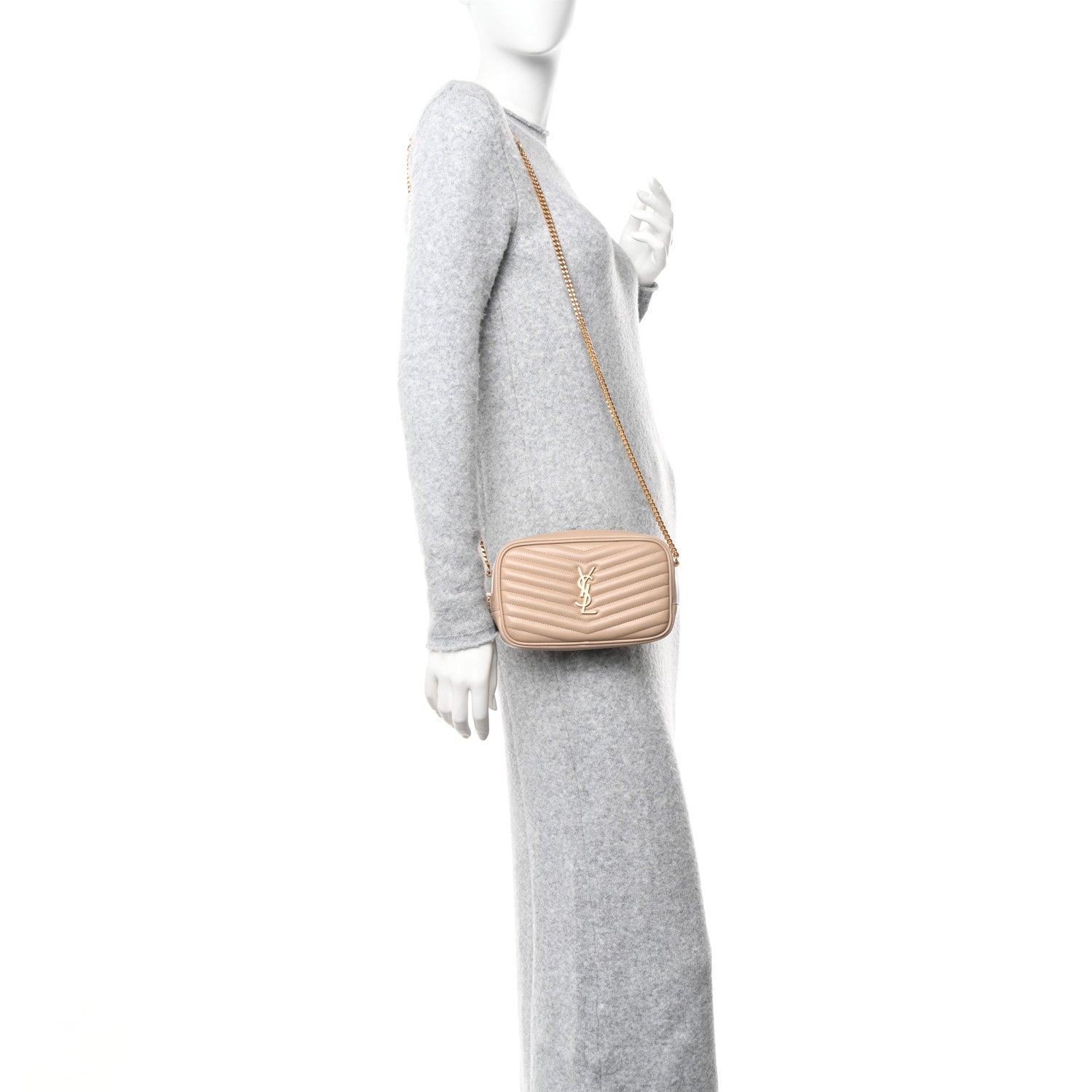 Saint Laurent Calfskin Matelasse Monogram Mini Lou Camera Bag Dark Beige 2 of 13