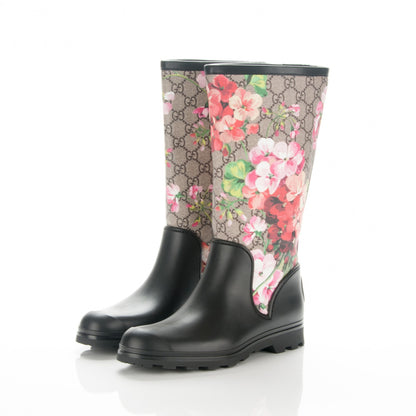 Gucci GG Supreme Monogram Blooms Flat Rubber Boots 38 Beige Multicolor 3 of 6