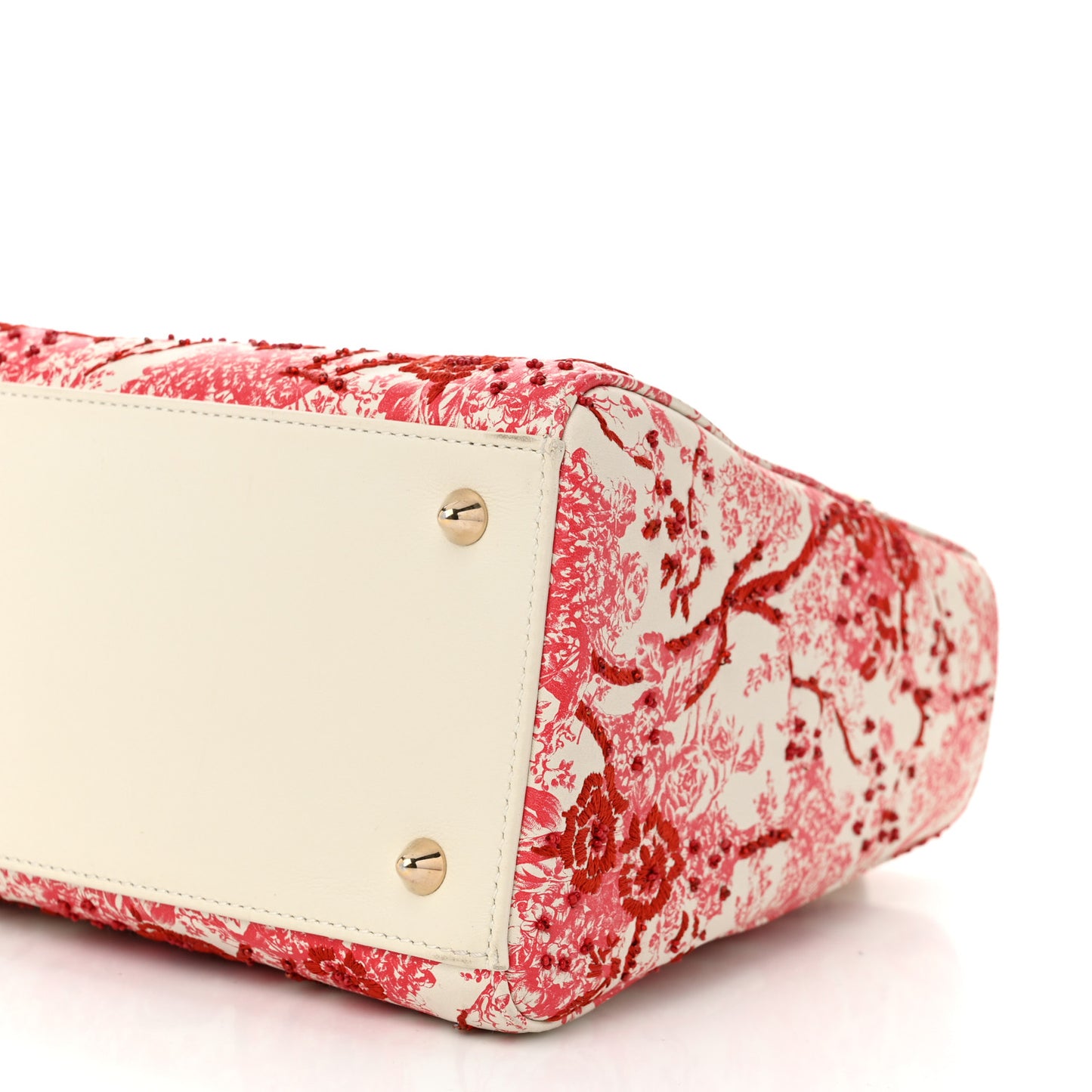 Lambskin Embroidered Floral Toile de Jouy Medium Lady Dior White Red