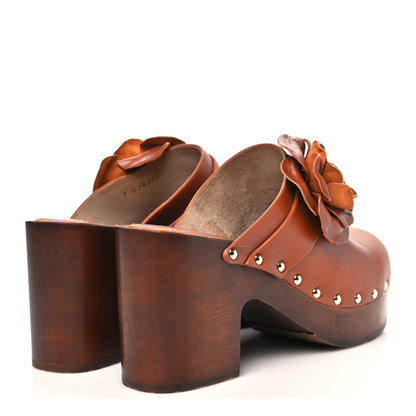 Chanel Calfskin Camellia Clogs 38  Brown 5 of 9