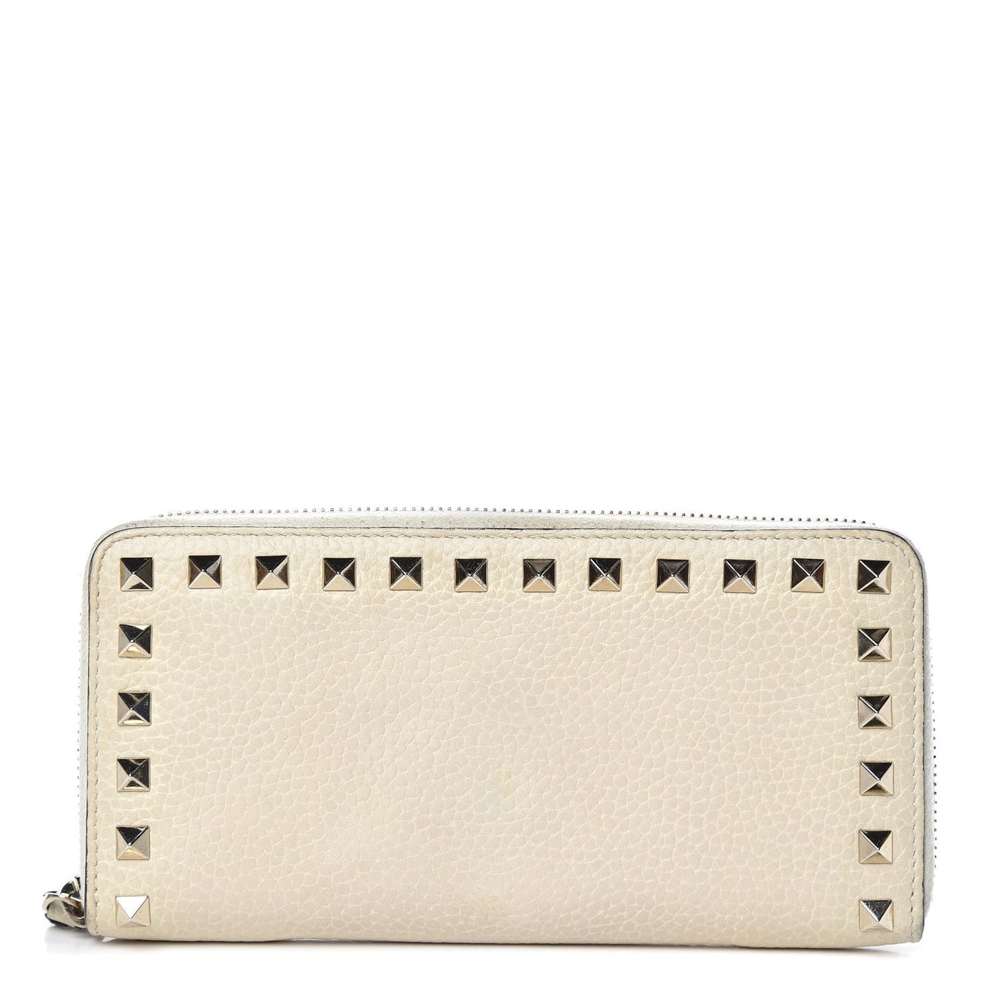 Pebbled Calfskin Rockstud Zip Around Wallet Ivory
