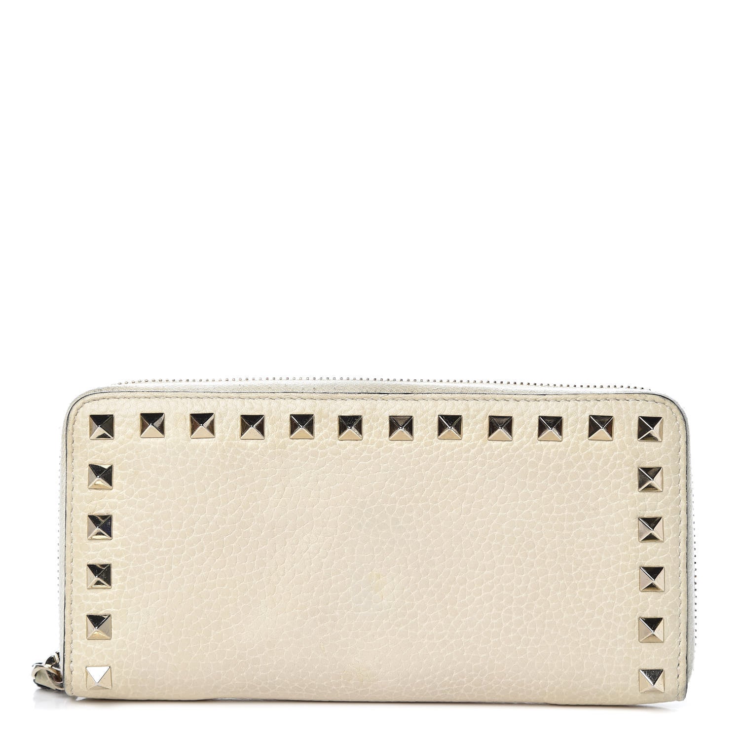 Valentino Garavani Pebbled Calfskin Rockstud Zip Around Wallet Ivory 1 of 13