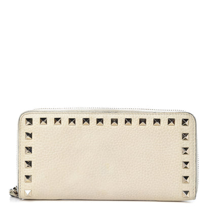 Valentino Garavani Pebbled Calfskin Rockstud Zip Around Wallet Ivory 1 of 13