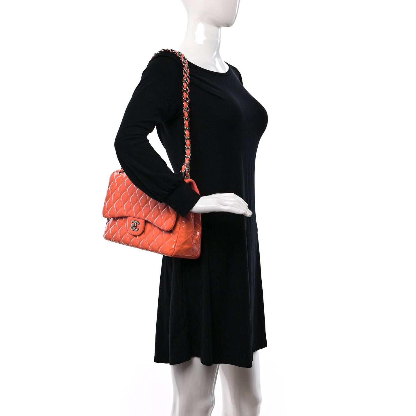 Patent Quilted Jumbo Double Flap Orange