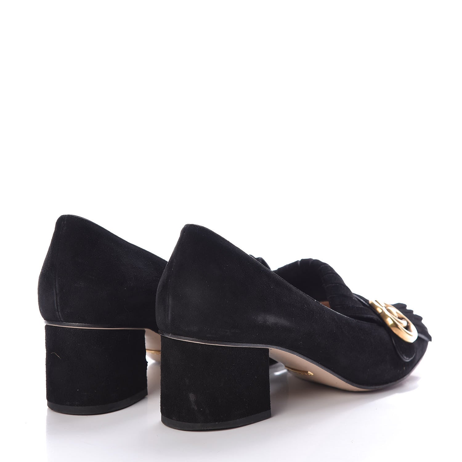 Gucci Kid Scamosciato GG Marmont Fringe 50mm Loafer Pumps 39 Black 4 of 9