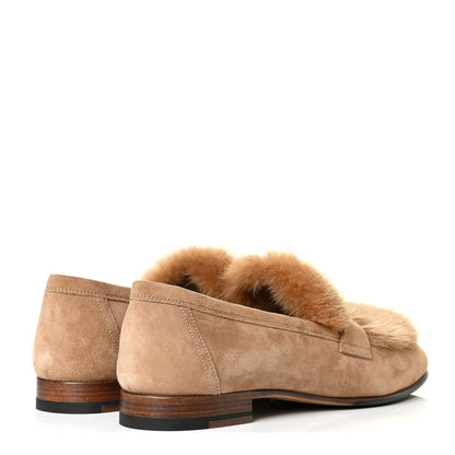 Hermes Mink Fur Suede Goatskin Paris Loafers 39.5 Marron Havane 3 of 5