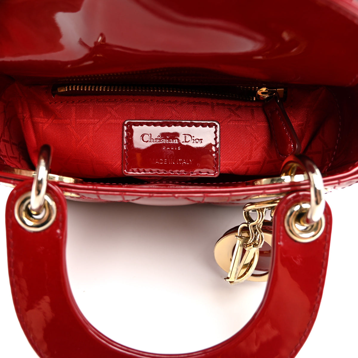 Christian Dior Patent Cannage Mini Lady Dior Red 6 of 11