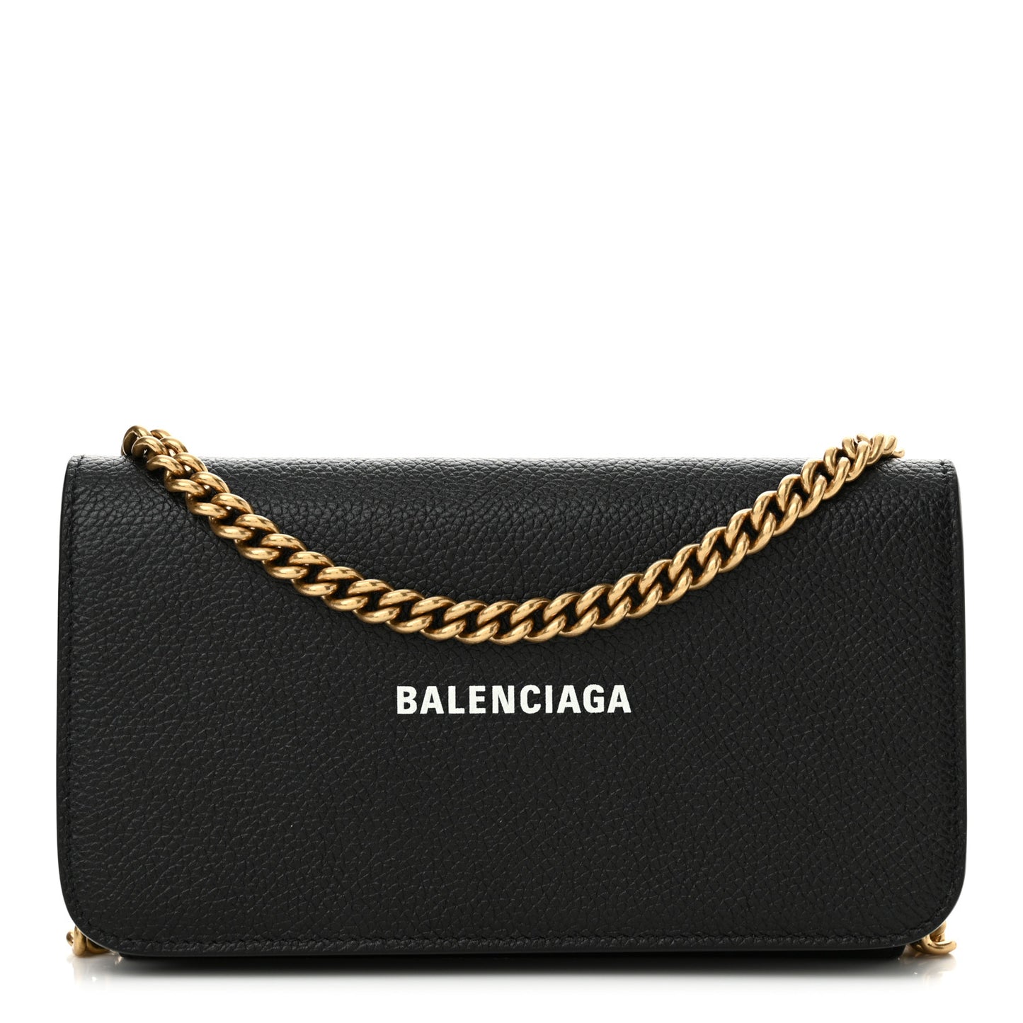 Grained Calfskin Logo Cash Phone Holder Wallet On Chain Black White