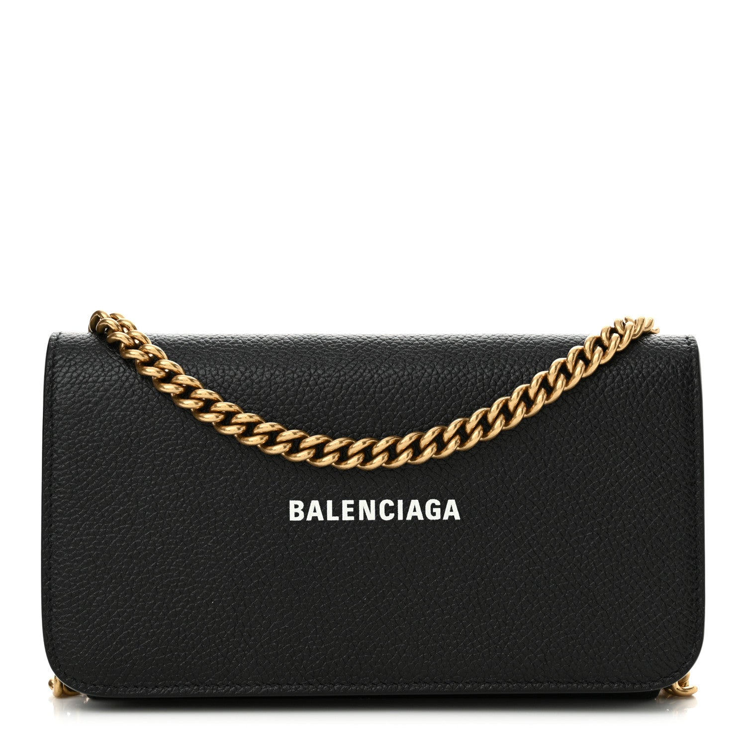 Balenciaga Grained Calfskin Logo Cash Phone Holder Wallet On Chain Black White 1 of 11