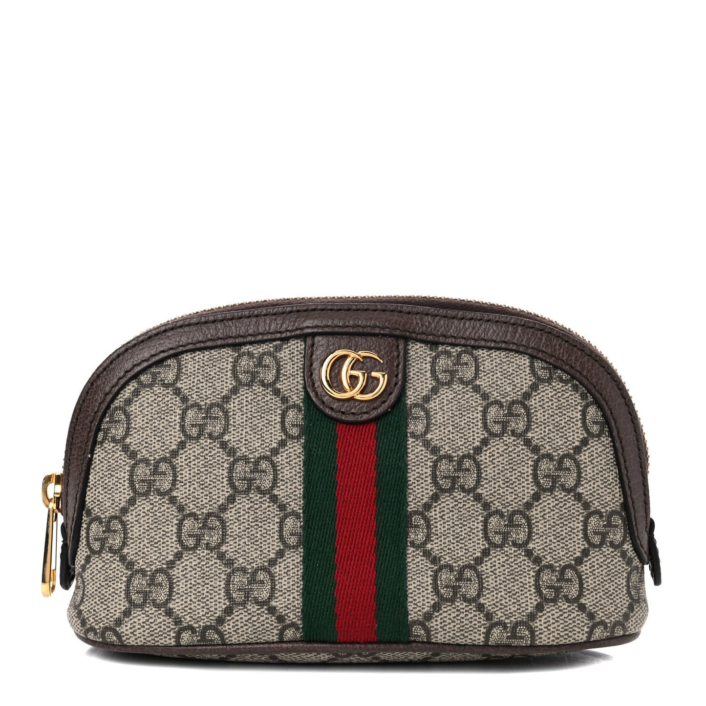 GG Supreme Monogram Textured Calfskin Web Medium Ophidia Cosmetic Case Beige Ebony New Acero