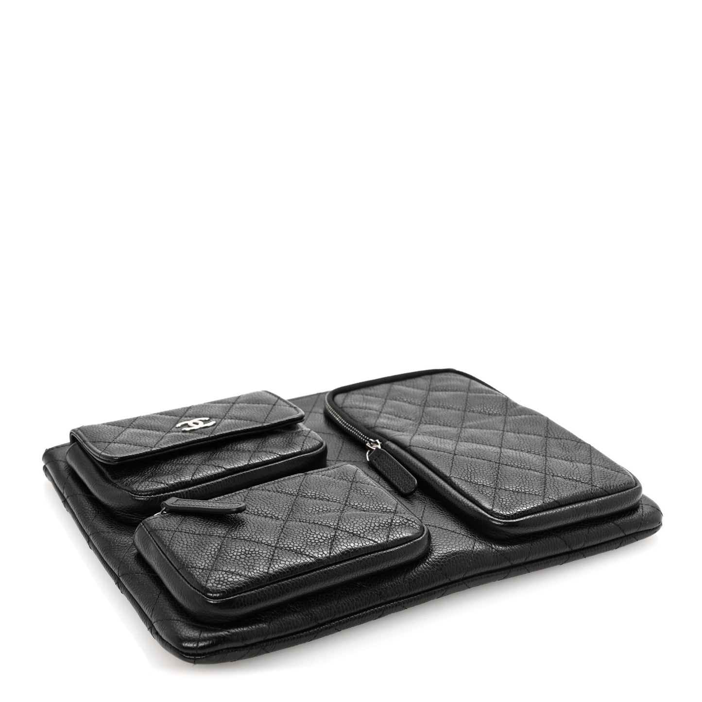 Caviar Quilted Zipped Multi Pouch Black
