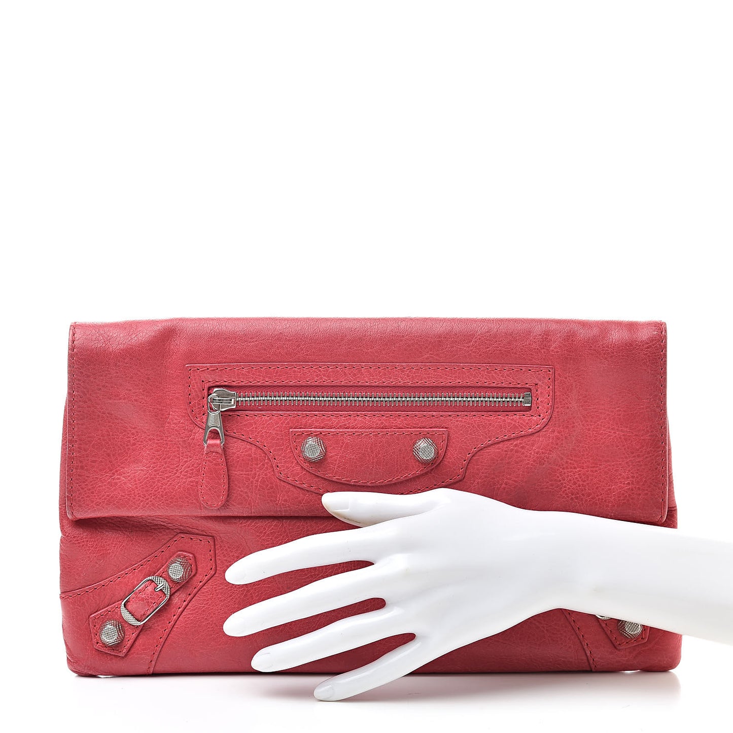 Agneau Giant 12 Silver Hardware Envelope Clutch Rose Thulian