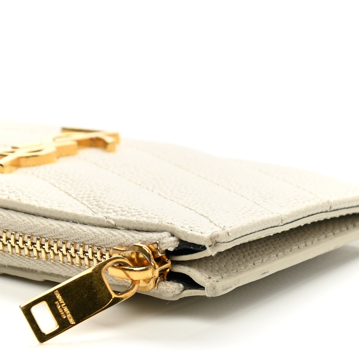 Grain De Poudre Matelasse Chevron Monogram Fragments Zippered Card Case Blanc Vintage