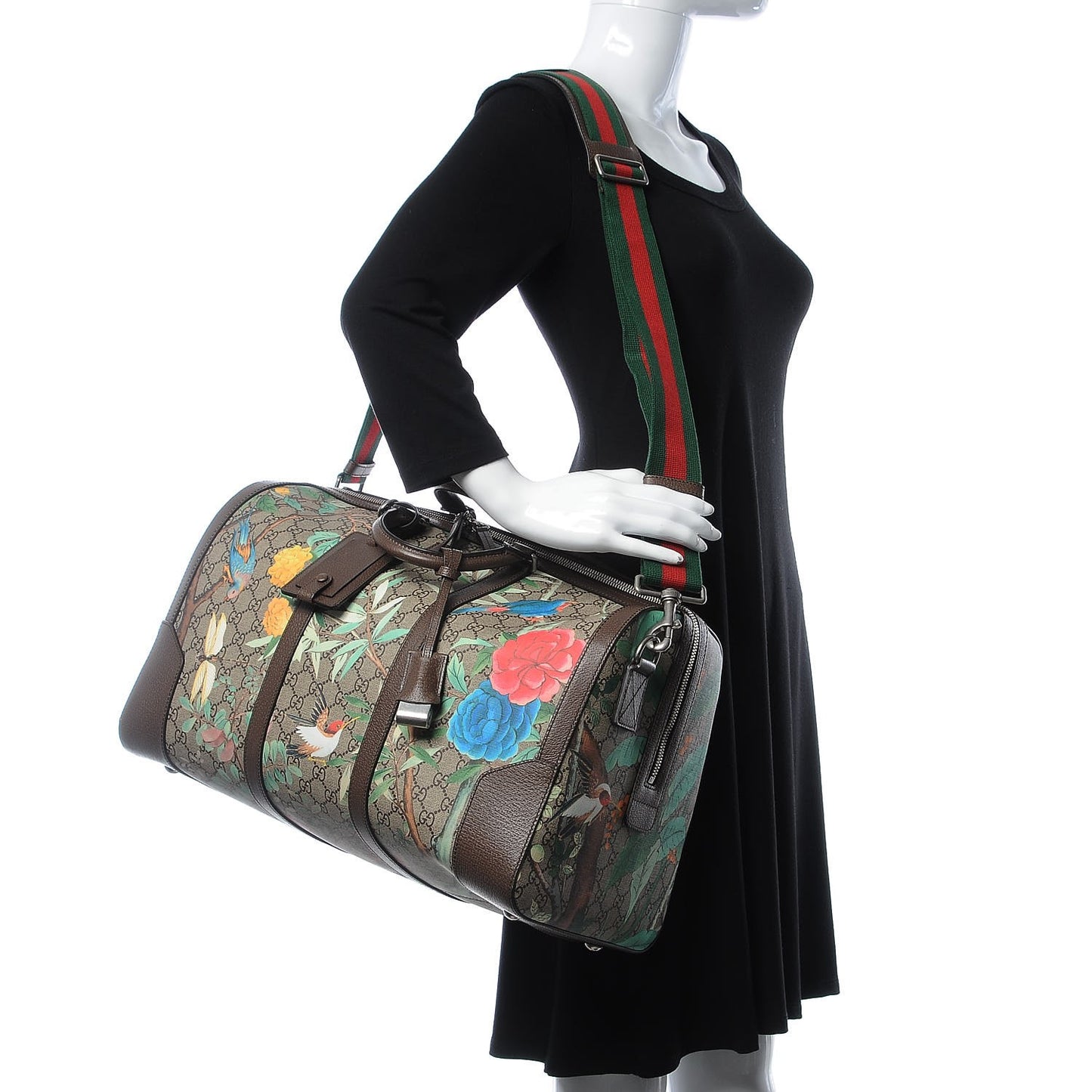 GG Supreme Monogram Tian Web Medium Duffle Beige Multicolor New Acero